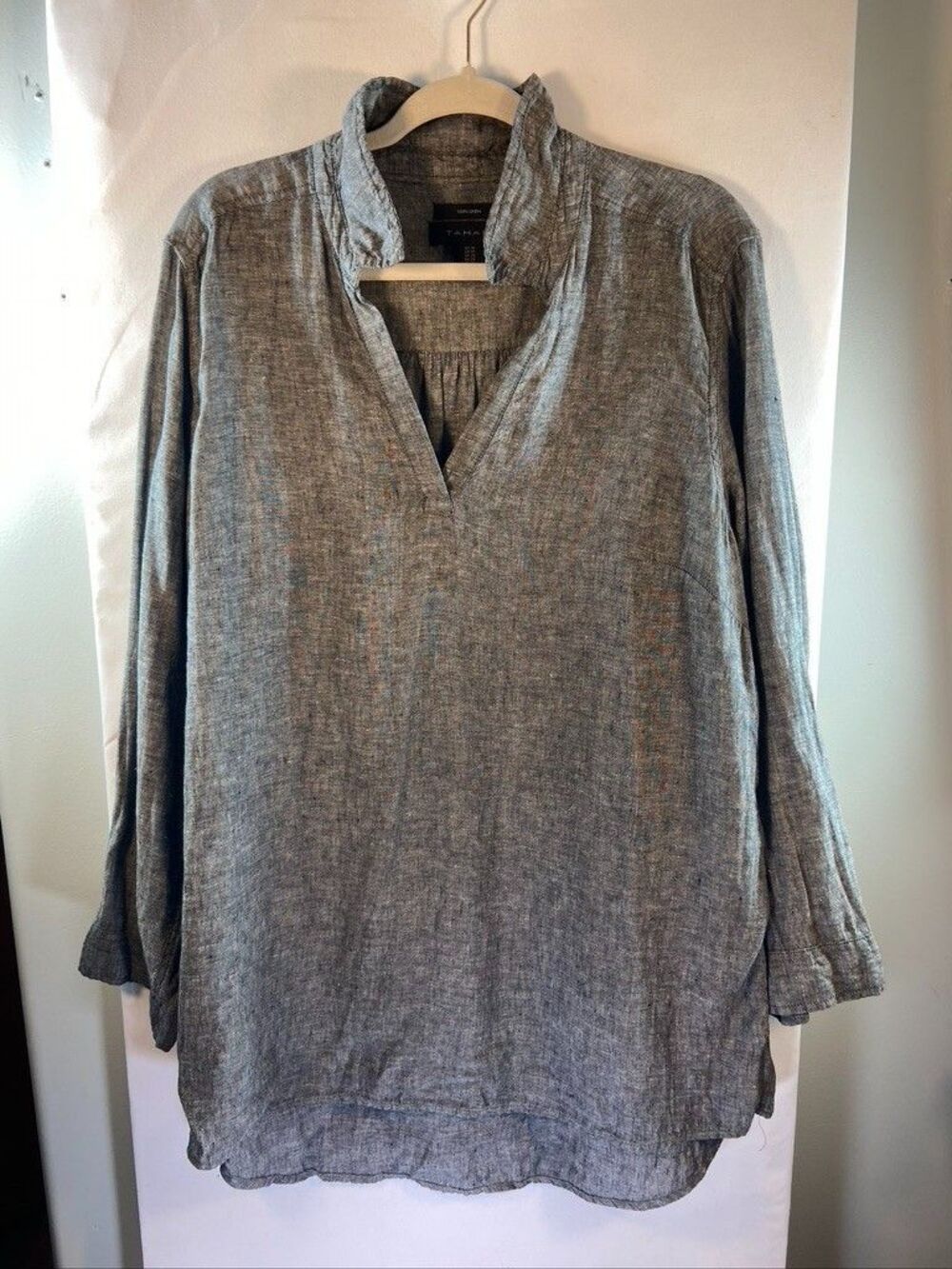 C & C CALIFORNIA WOMENS SZ SMALL 100% LINEN GRAY V NECK TUNIC DRESS COVER UP